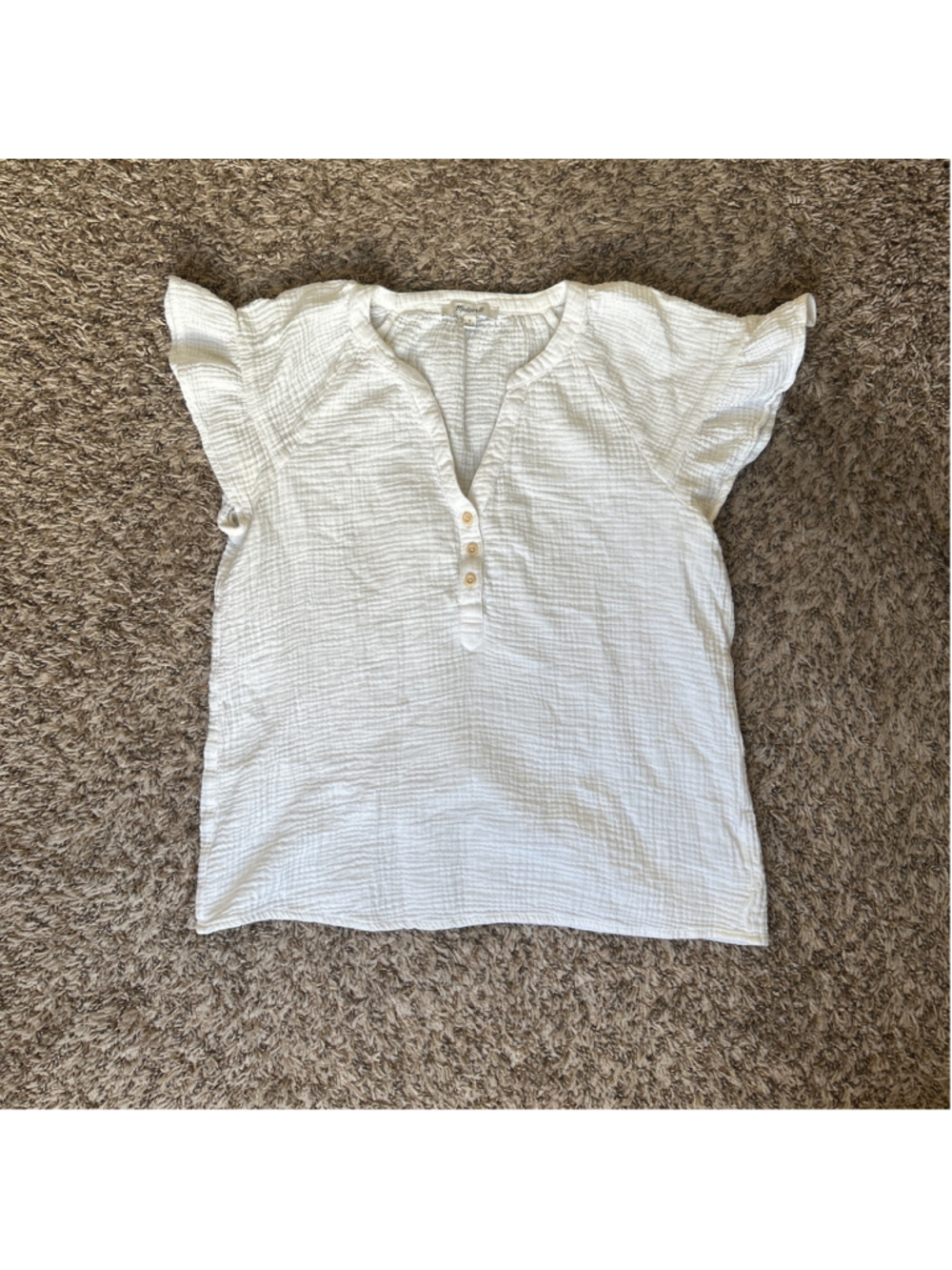 Women's Cotton Madewell White Ruffle Sleeve Blouse Size S